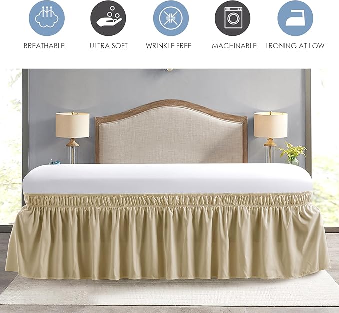 FreshCulture Twin Bed Skirt, Elastic Wrap Around Bed Skirt Twin Size, Bed Skirts for Adjustable Bed, Easy Fit with 18 Inch Drop Length, Hotel Quality Dust Ruffle for Twin Bed (Beige)