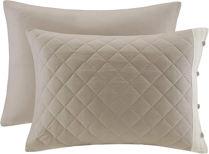 Madison Park Breanna 100% Cotton Fitted Bedspread Classic Traditional Design All Season, Lightweight, Bedding Set, Matching Shams, Queen(60" x80+24D), Diamond Quilted Khaki 4 Piece
