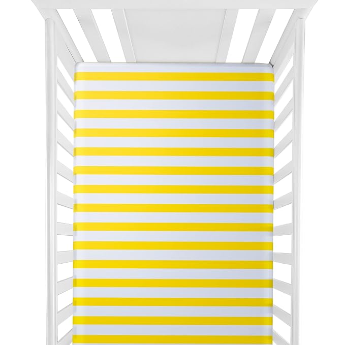 NTBAY 100% Brushed Microfiber Striped Fitted Crib Sheet, Super Soft and Cozy 28x52 Yellow and White Crib Sheet for Standard Crib and Toddler Mattresses, Boys, Girls, Unisex, 28x52 Inches