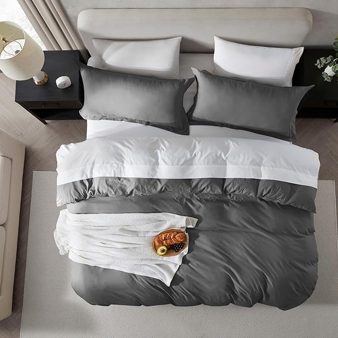 Nestl Twin Duvet Cover Set - Soft Prewashed Grey Duvet Cover Twin/Twin XL, 2 Piece, with Zipper Closure, 1 Duvet Cover 68x90 inches and 1 Pillow Sham