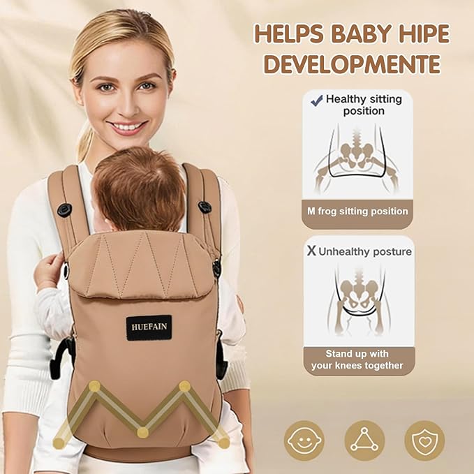 Baby Carrier (7–44lbs), Soft Breathable Double-Shoulder Carrier with Adjustable Support, Ergonomic Design for Hip Positioning, Comfort Waist Support, Lightweight Hands-Free Baby Carrier (Brown)