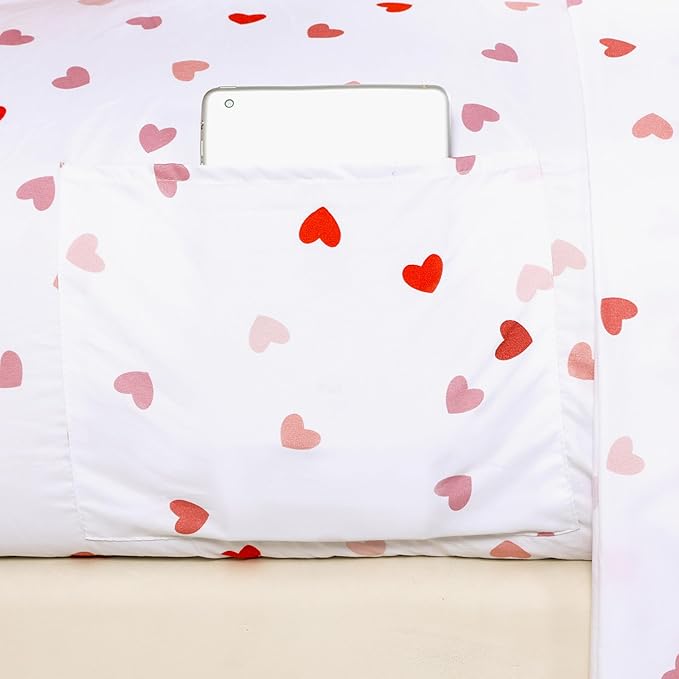 Elegant Comfort Softest and Coziest 6-Piece Sheet Set - 1500 Premium Hotel Quality Microfiber - Deep Pocket, Wrinkle Resistant 4-Piece Heart Pattern Bed Sheet Set, Twin, Valentina