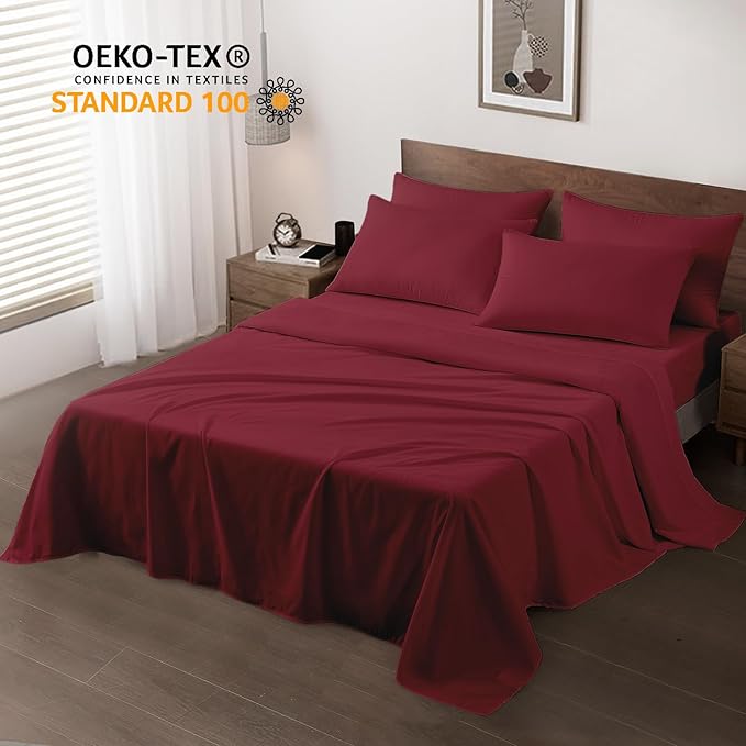 Maple&Stone Twin Flat Sheet 6 Pack,Premium Soft & Breathable,Brushed Microfiber Fabric,Anti-Shrinkage & Non-Fading,Bulk Flat Sheets Only Twin Size (Burgundy)