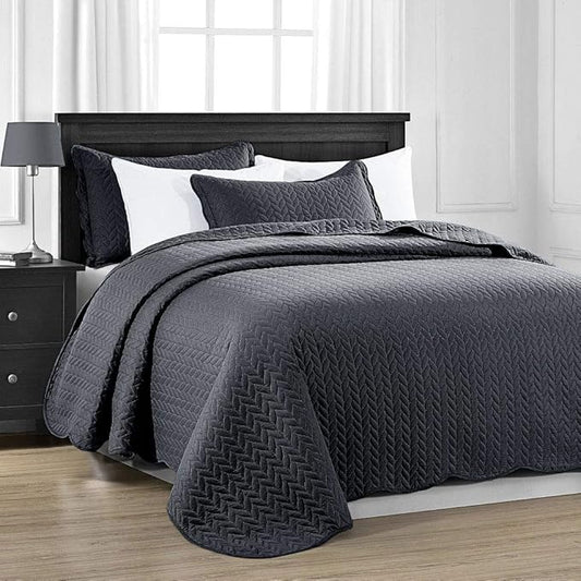 MOONLIGHT20015 Quilt King Size (106" x 96") with 2 Pillow Shams (20" x 36"+2") for All Season - 3 Pcs Lightweight Bedding Set Reversible Coverlet Embossed Quilted Bedspread (Charcoal)