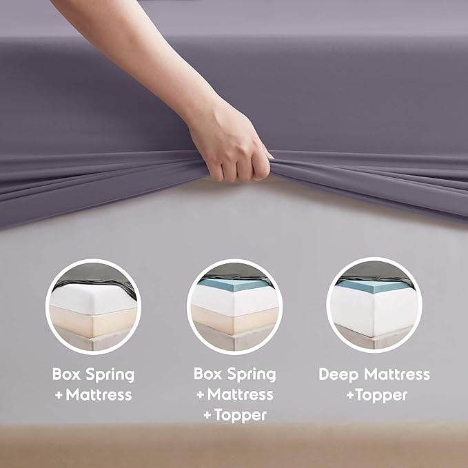 Nestl Full XL Sheet Set - Luxury 1800 Ultra-Soft Microfiber Full Extra Long Bed Sheets - Double Brushed - Deep Pockets - Easy Fit - 4 Piece Set - Bedding Sheets & Pillowcases (Full XL, Grayish Purple)