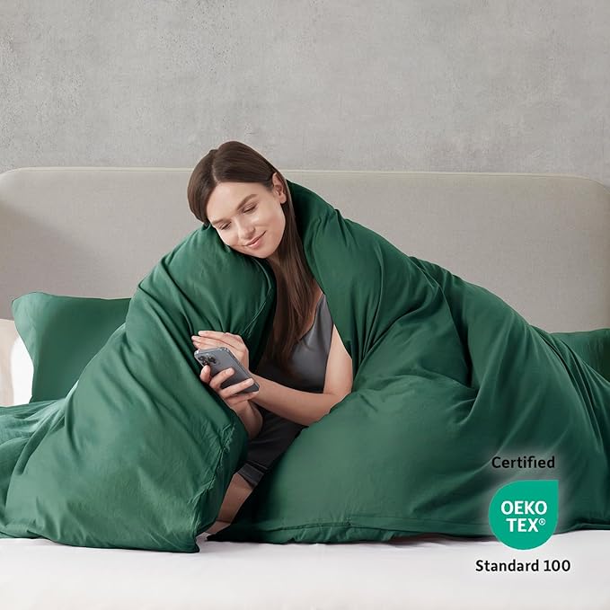 Nestl Dark Green Duvet Cover Queen Size - Soft Prewashed Queen Duvet Cover Set, 3 Piece, with Zipper Closure, 1 Duvet Cover 90x90 inches and 2 Pillow Shams