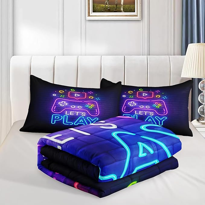 Gaming Comforter Sets Queen 6PCS,Queen Purple Bedding Sets for Boys,Gaming Comforter Set,Queen Size Bedding Sets for Boys,Bed in A Bag with Sheets(Queen,Purple Color)