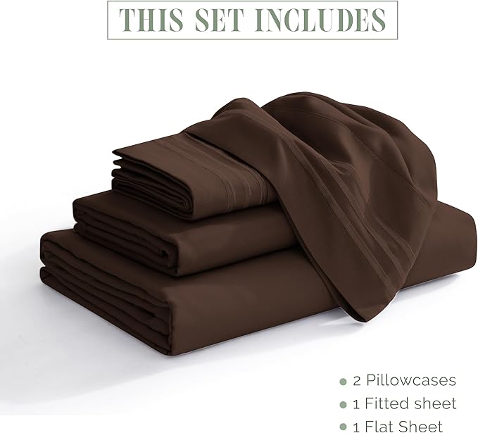 Elegant Comfort Luxurious 1500 Premium Hotel Quality Microfiber 4-Piece Sheet Set, 18-24 Inches Deep - Extra Deep Pocket Sheets - Ultra Soft 4PC Deep Pocket Sheets, California King, Chocolate Brown