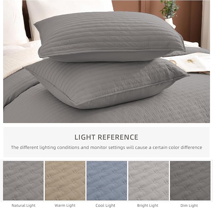 Lady Ann Gray Oversized King Bedspread 120x120, 3Pcs Extra Large Farmhouse Lightweight King Quilt Bedding Set Soft Quilted Bedspreads Thin Comforter for All Season