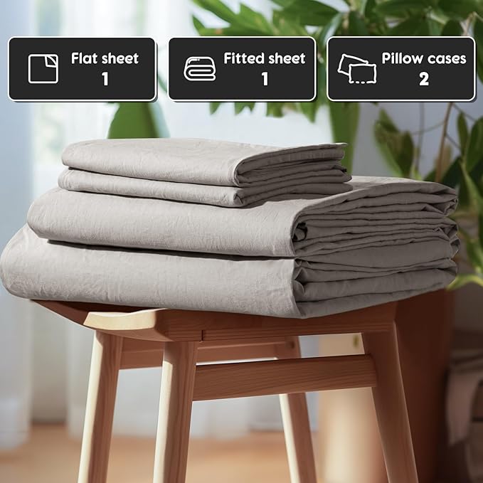 SONORO KATE 100% French Pure Linen Sheets, Breathable and Durable Linen King Size Sheets, Anti-Tear Linen Bed Sheets, Machine Washable, 16 Inch Deep Pocket - 4 Piece (Mauve Brown, King)