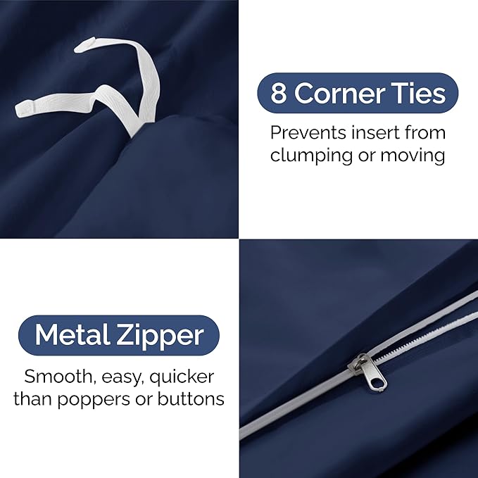 Navy Blue Duvet Cover King Size - Extra Soft King Size Duvet Cover - Lightweight, Comfy & Breathable - Easy Care & Fade Free with Zipper Closures and Ties - 104" x 90" Inches - Comforter Not Included