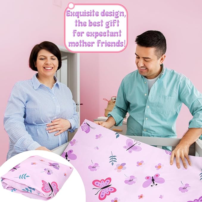 Tudomro 3 Pieces Butterfly Nursery Crib Bedding Set for Girls, Standard Size Bedding Sets with Comforter Fitted Sheet Crib Skirt(Purple)