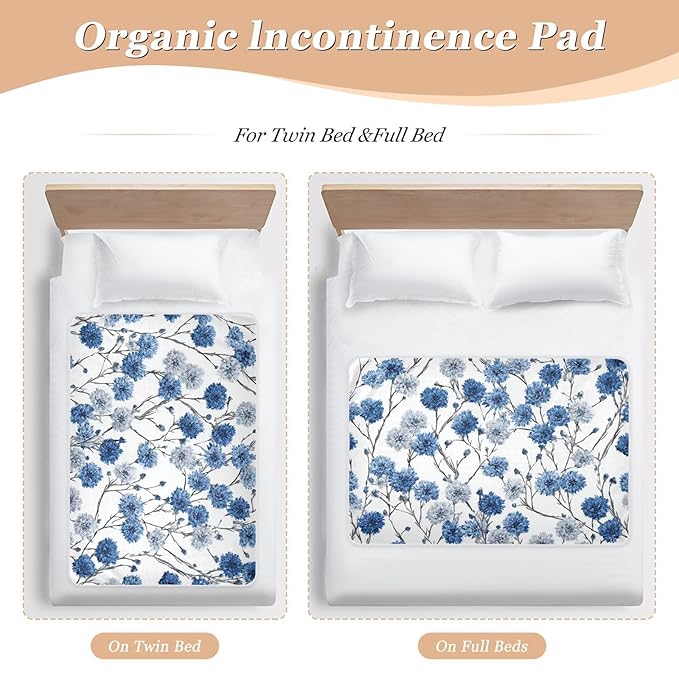 Waterproof Bed Pad Reusable Changing Pad Toddler Mattress Protector Large Pee Pad Baby Diaper Pad Soft Washable Liner Chinese Style Cornflower