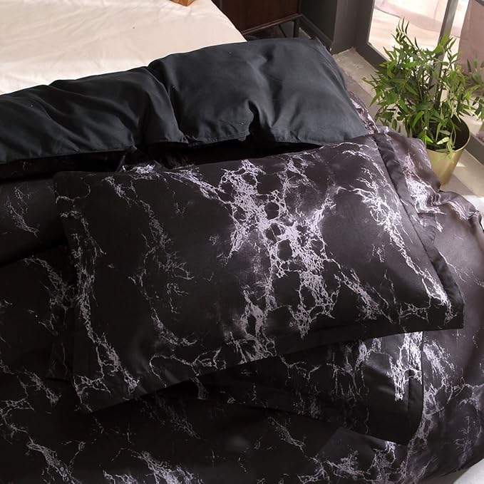 Feelyou King Bedding Duvet Cover Set Black Reversible Marble Luxury Microfiber Lightweight Down Comforter Quilt Cover with Zipper Closure Best Organic 3PCS