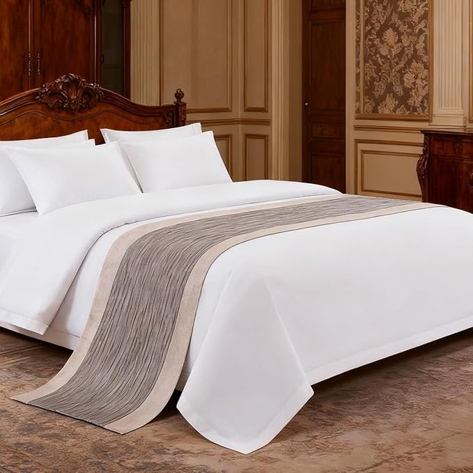 Grey Bed Runner 102 x 20 Inch Striped Seersucker Textured Bed Scarf for King Size Bed Elegant Grey Patchwork Quilted Runner Decorative for Hotel Bedroom (180cm & 200cm Bed, 1 Piece)
