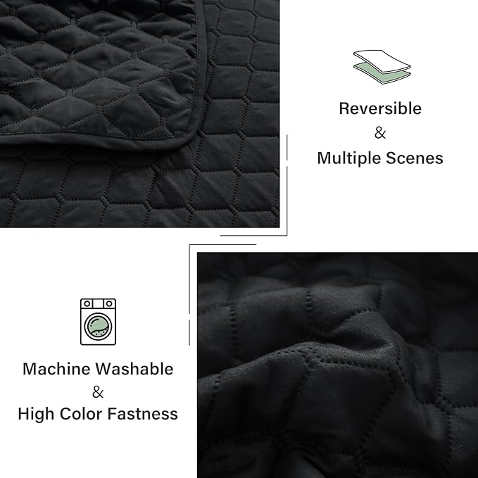 Exclusivo Mezcla Reversible Full Queen Quilt Bedding Set with Pillow Shams, Lightweight Quilts Queen Size, Soft Bedspreads Bed Coverlets for All Seasons - (Black, 90"x96")