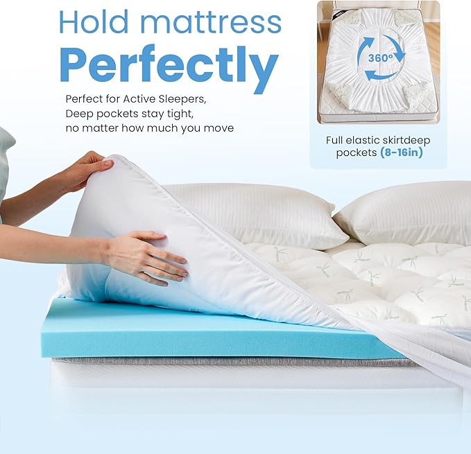 Sweetcrispy Dual Layer Queen Memory Foam Mattress Topper, 2 Inch Gel Memory Foam Plus 1 Inch Down Alternative Pillowtop Mattress Pad Cover, Cooling Bed Topper for Pressure Relief