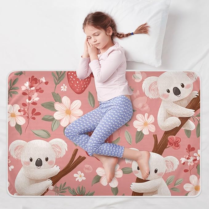 Waterproof Bed Pad Reusable Changing Pad Toddler Mattress Protector Large Pee Pad Baby Diaper Pad Soft Washable Liner Koalas on Branches Strawberries Flowers and Leaves