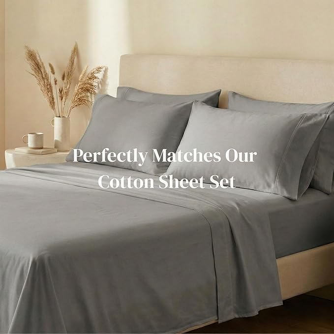 Beckham Hotel Collection Cotton Pillowcases King Size, 500TC, Sateen Finish, Open End, Breathable, Moisture-Wicking, Dark Gray (4 Pieces)