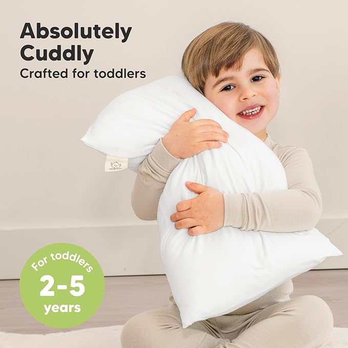 KeaBabies Toddler Pillow with Pillowcase - 13x18 My Little Cuddly Kids Travel Pillows for Sleeping, Nap, Viscose from Bamboo Nursery Pillowcase, Soft & Breathable, Toddler 2-5 Years Old (Soft White)