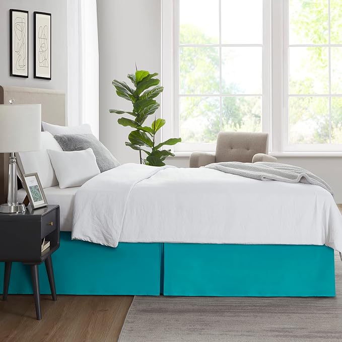 Nestl Teal Full XL Bed Skirt - Full XL Size Bed Skirt 14 Inch Drop - Brushed Microfiber Bed Skirts - Hotel Quality Pleated Bed Skirt - Shrinkage & Fade Resistant