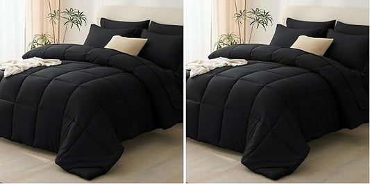 CozyLux Queen Comforter Set Black - 7 Pieces Bed in a Bag Queen, All Season Soft Bedding Set, Oeko-Tex Certified Bed Set with Down Alternative Comforter, Sheets, Pillowcases & Pillow Shams (Pack of 2)