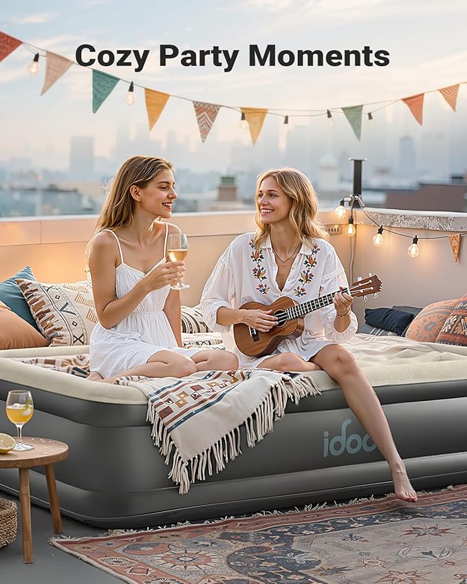 iDOO Air Mattress Queen with Built in Pump, 18 Raised Comfort Blow up Mattress, Inflatable Mattress for Home and Guest Bed, Upgraded Four Chamber Portable Air Bed, Colchon Inflable, 650 lbs Max