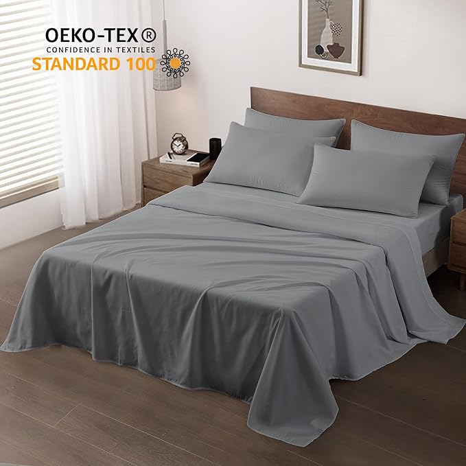 Maple&Stone Full Flat Sheet 6 Pack,Premium Soft & Breathable,Brushed Microfiber Fabric,Anti-Shrinkage & Non-Fading,Bulk Flat Sheets Only Full Size(Grey)
