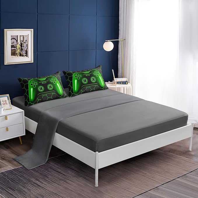 5 Pieces Bed in a Bag for Boys Bedding Sets Twin Size,Gamer Comforter Sets for Boys Kids, Gaming Comforter Set for Teens Room Decor with Flat Sheet,Fitted Sheet,Pillowcase,Cushion Cover
