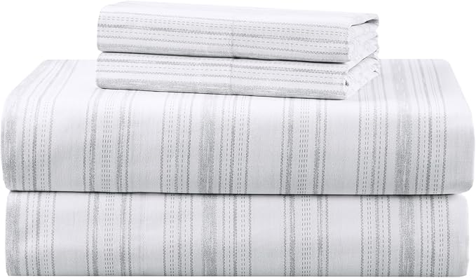 Comfort Spaces 100% Cotton Sheets Full, Breathable, Naturally Cool Cotton Sheets, Soft Cotton Bed Sheets with 14" Elastic Pocket Fits up to 16" Mattress, All Seasons Sheet Set, Good Vibes Grey 4 Piece