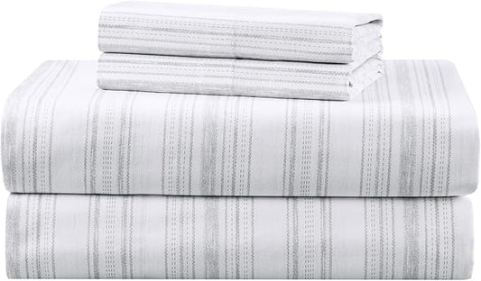 Comfort Spaces 100% Cotton Sheets Full, Breathable, Naturally Cool Cotton Sheets, Soft Cotton Bed Sheets with 14" Elastic Pocket Fits up to 16" Mattress, All Seasons Sheet Set, Good Vibes Grey 4 Piece