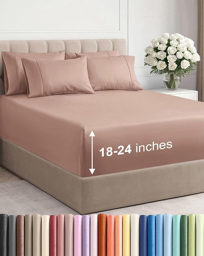 Extra Deep Queen Sheet Set - 6 Piece Breathable and Cooling Sheets - Hotel Luxury Bedding for Women, Men, Kids & Teens - Easy & Secure Fit - Soft, Wrinkle Free and Comfy - Extra Deep Pockets - Mauve