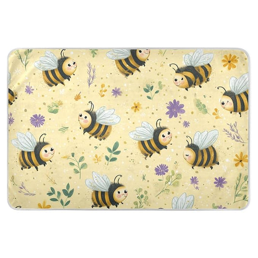 Waterproof Bed Pad Reusable Changing Pad Toddler Mattress Protector Large Pee Pad Baby Diaper Pad Soft Washable Liner Light Yellow Bees Floral Dots