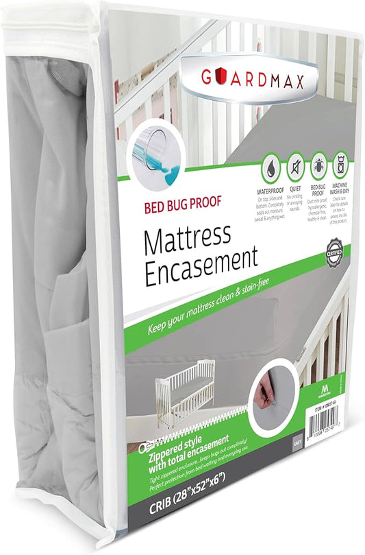 Guardmax Jersey Knitted Crib Size Zippered Mattress Encasement - Waterproof & Bed Bug Proof Mattress Protector - Comfortable, Soft, and Noiseless Zippered Bedding - Dust Mite Proof (28 x 52 x 6)