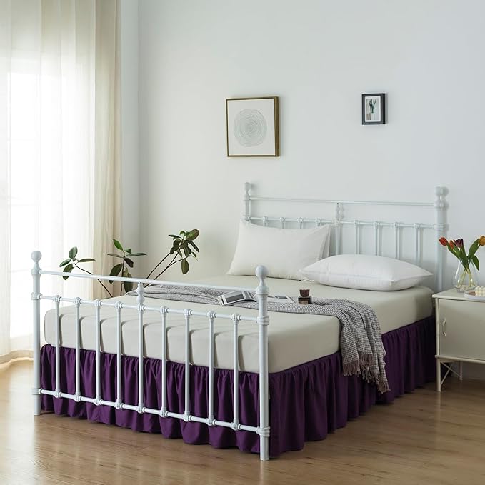 Bed Skirt Queen Size Ruffled Bed Skirt with Split Corners, 14 Inch Drop Dust Ruffle Bed Skirt with Platform, Grape, 14'' Queen