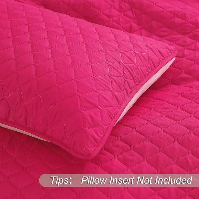 Exclusivo Mezcla Reversible Full Queen Quilt Bedding Set with Pillow Shams, Lightweight Quilts Queen Size, Soft Bedspreads Bed Coverlets for All Seasons - (Hot Pink, 90"x96")