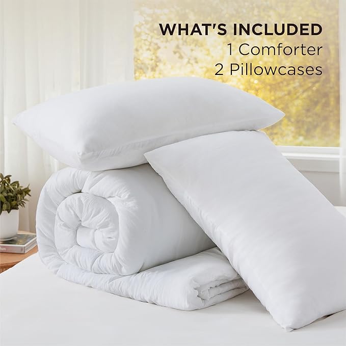 Bedsure Oversized King Comforter Set, White Soft Prewashed Bedding for All Seasons, 3 Pieces GentleSoft™ Bed Set, 1 Lightweight Comforter (120"x98") and 2 Pillowcases (20"x36")