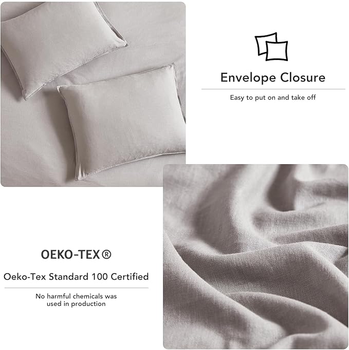 DAPU Linen Duvet Cover Set - French Linen Cotton Blend Natural Flax Soft Breathable Bedding 3 Pcs Set - 1 Duvet Cover 2 Pillowcases (Gray, Queen/Full)
