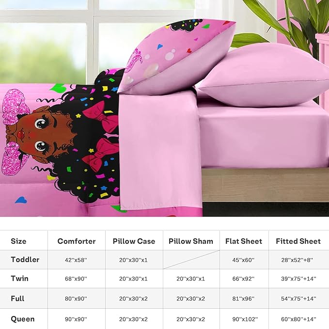 Nesker 7 Pcs Comforter Set Full Size, Pink Princess Bedding for Kids Teen, Cute Fairy Fantasy Girl with Fitted Sheet 2 Pillowcases & 2 Shams for Bedroom Bed Decor