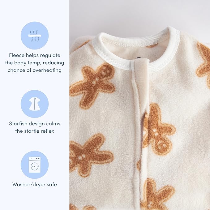 SleepingBaby Zipadee-Zip Transition Swaddle - Cozy Fleece Wearable Blanket with Two-Way Zipper for Baby Sleep - Cookies, X-Small (3-6 Month)