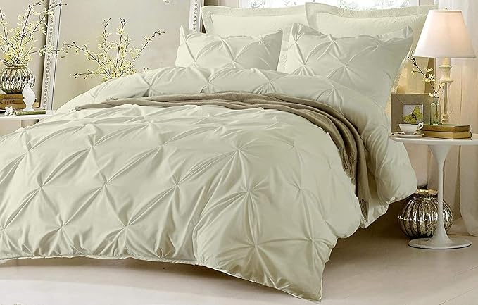 Comforter Cover King Size Pinch Pleated 800 Thread Count 100% Egypitian Cotton 1 Duvet Cover & 2 Pillow Shams Long Staple Quilt Silky Soft, Breathable With Zipper -3 Piece All Season Set (Ivory)