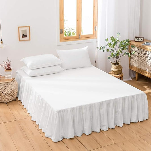 BISELINA French Linen Bed Skirt with Pleated Frills 14-Inch Tailored Drop Natural Flax Cotton Blend Dust Ruffle Soft Cozy Farmhouse Bedding (14" King, White)