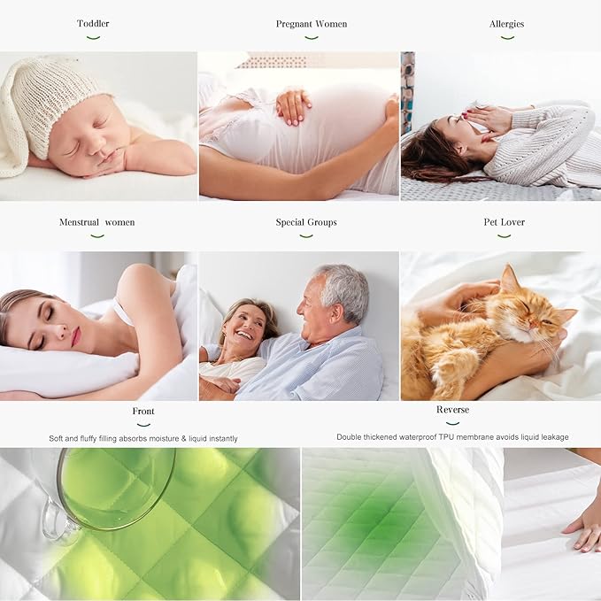 UNILIBRA Twin Mattress Pad Waterproof Rayon Made from Bamboo, Fitted Deep Pocket Mattress Cover fits 6''-19'', Breathable Quilted Mattress Protector, White