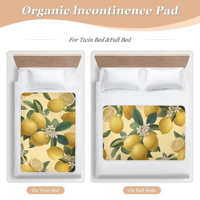 Waterproof Bed Pad Reusable Changing Pad Toddler Mattress Protector Large Pee Pad Baby Diaper Pad Soft Washable Liner Yellow Vivid Lemon and Flowers