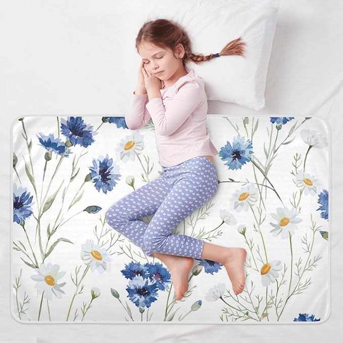 Waterproof Bed Pad Reusable Changing Pad Toddler Mattress Protector Large Pee Pad Baby Diaper Pad Soft Washable Liner White Daisy
