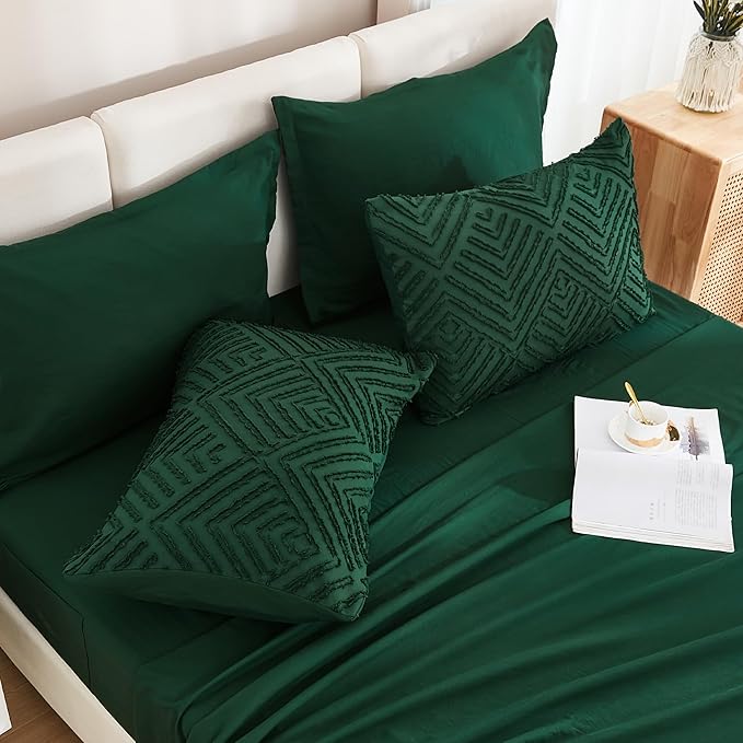 Andency Super King Plus Comforter Set Dark Emerald Green - 7 Pieces Bed in a Bag Oversized King Bedding Sets, Boho Tufted Lightweight Fluffy Bed Set with Comforter, Sheets, Pillowcases & Shams