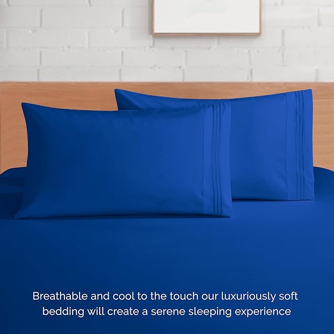 Elegant Comfort Luxurious 1500 Premium Hotel Quality Microfiber 4-Piece Sheet Set, 18-24 Inches Deep - Extra Deep Pocket Sheets - Ultra Soft 4PC Deep Pocket Sheets, California King, Royal Blue