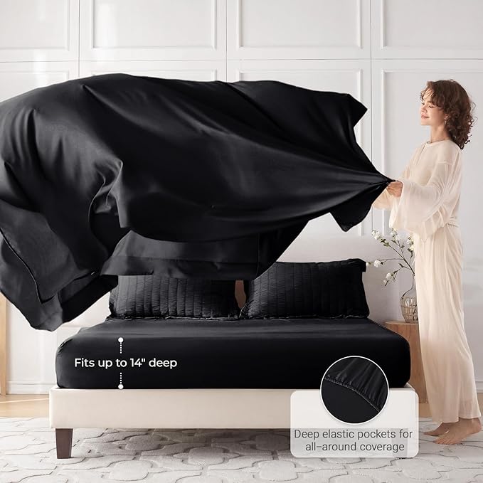 MUXHOMO 5 Pieces Twin Comforter Set, Seersucker Bed in a Bag Twin Size, All Season Luxury Bedding Set with Comforter, Flat Sheet, Fitted Sheet, Pillowcase & Sham, Black