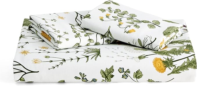 Bedsure Duvet Cover Full Size - 100% Cotton Reversible Floral Full Duvet Cover Set with Zipper Closure, 3 Pieces Soft & Breathable Green Bedding Set with 2 Pillow Shams 20"x26"