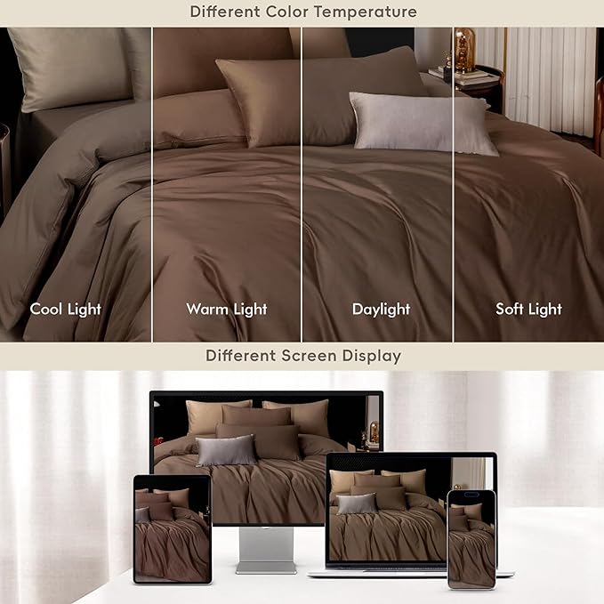 MooMee Duvet Cover Set 100% Extra Long Staple Cotton 600 Thread Count Silky Sateen Smooth Luxury Soft Breathable Durable Hotel Quality Bedding, 3 Pieces (Chocolate Brown, King 104"x90")